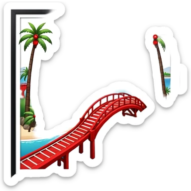 advanced modern island with advanced infrastructure, parks, contemporary architecture, beaches with palm trees, and with a red bridge on one side sticker