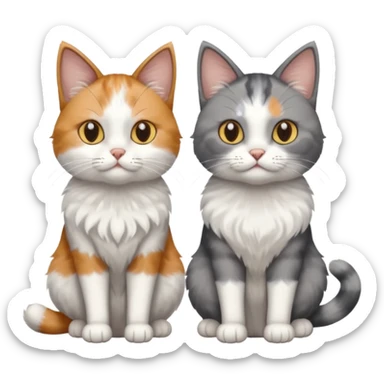a realistic looking very fluffy grey and white cat with grey legs and white paws, sitting next to another cat sticker