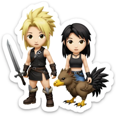 Cloud & Tifa FF7 character emoji - with fenrir blade & black chocobo  sticker