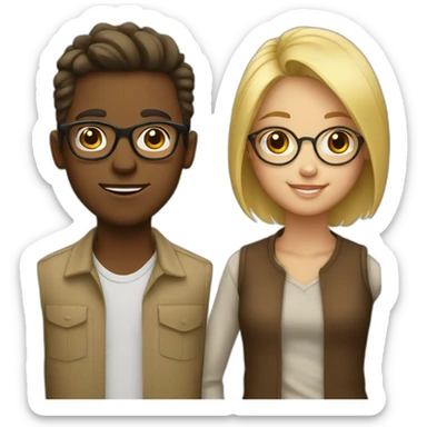 blond girl and with brown boy with glasses sticker