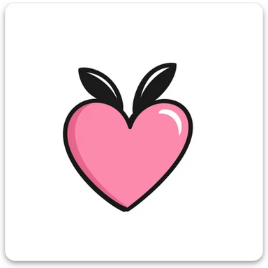 pink heart with a bow behind it, hand-drawn doodle style sticker