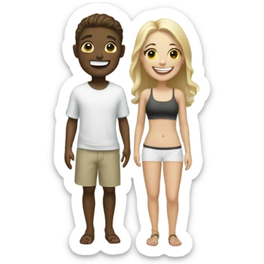 A white boy and white girl sharing a grin on the beach sticker