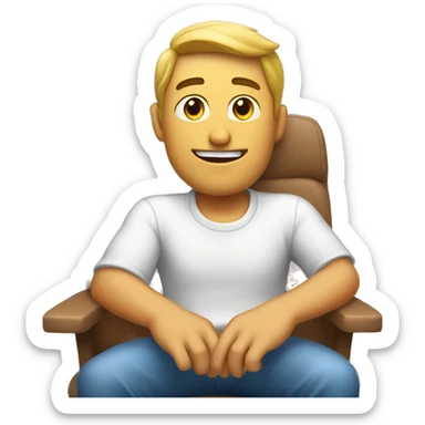 A guy seating on a seat with the one hand out of the seat. He blinking  sticker