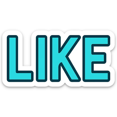 the word 'like' in turquoise, clean and modern style, white background sticker