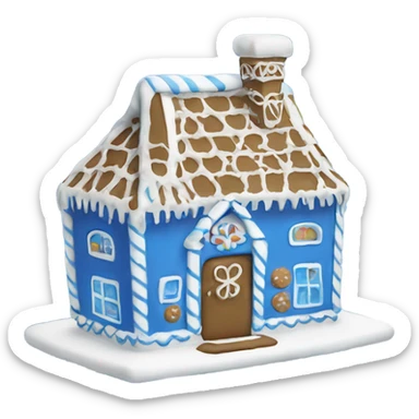A blue and white gingerbread house sticker