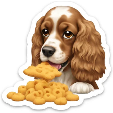 Cocker spaniel eating sticker