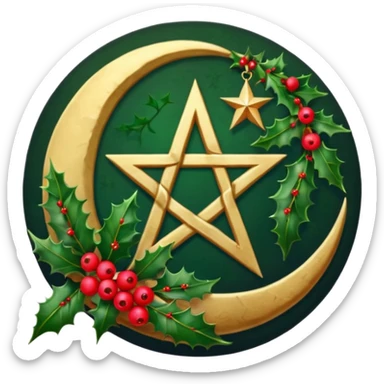 Dark moon with pentacle and holly  sticker