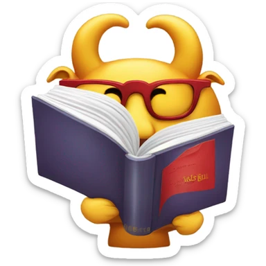 A Red Bull with bifocals reading a book. sticker
