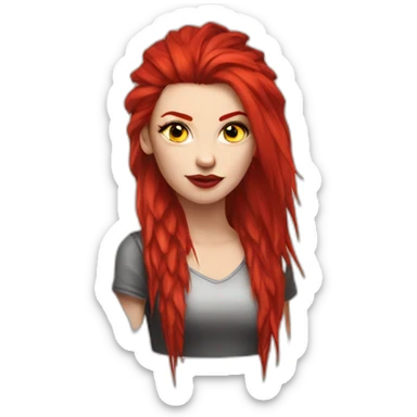 A Woman With Long Spiky Red Hair And Red Make Up. Yellow Eyes. Punk. sticker