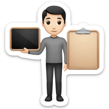 Minimalistic flat vector icon, iOS style, thin black contour on white background. Person silhouette with a project board (kanban/task board) behind. No text, no shadows.
 sticker