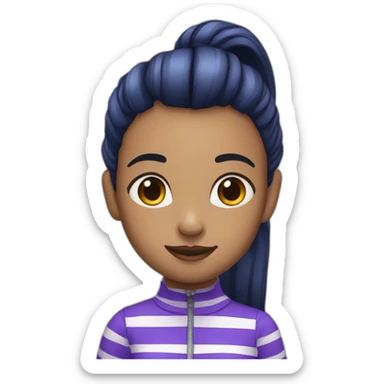 girl with one ponytail and a purple and white striped shirt and a dark blue flair pants sticker