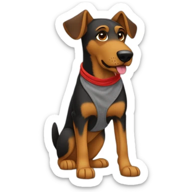 75% Coonhound 25% German Shepherd mix dog wearing small plain red bandana side view full body in profile left facing sticker
