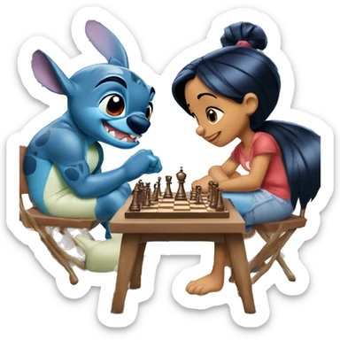 Lilo and Stitch playing chess from cartoon Lilo & Stitch  sticker