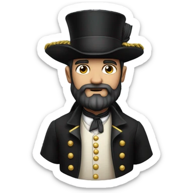 a wealthy pirate with deep knowledge in mechanics and a black suit and a top hat and a short beard sticker
