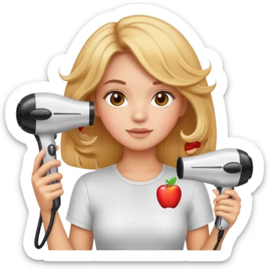 chica en la peluquería secándose el cabello con secador de pelo, espejos, estilo emoji apple sticker