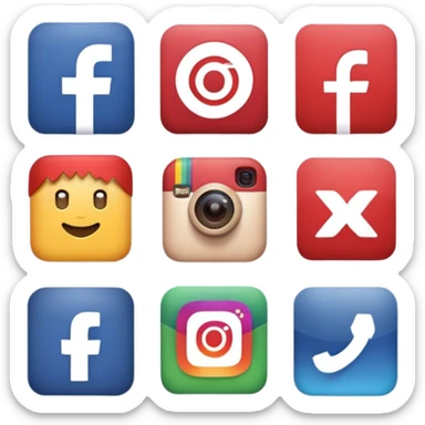 Socail media sauare emoji style icons 
Creat the quadrant with the logos of F.B, X, Trustpilot, Instagram, Youtube, Linkedineach icon is ther only ones, asme size, only icons of the social media that I mentioned only 6 icons sticker