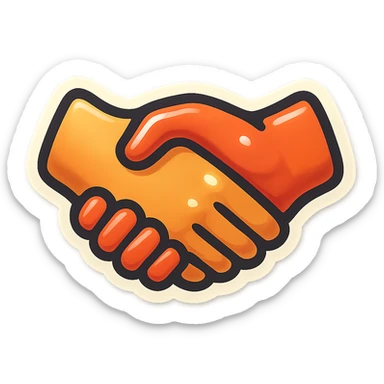 A handshake in retro stickers style, with two hands shaking and a vintage design sticker