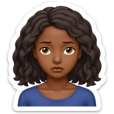 Sad face dark brown skin color black women wavy hair shoulder length small eyes sticker