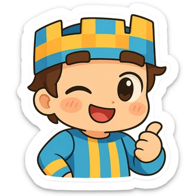 Edit the boy's face to have a flirty, winking expression, keeping the original cartoon style and quality consistent with chibi stickers style. sticker