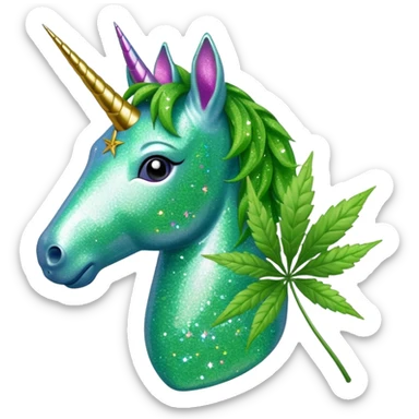  a Glitter unicorn with a Weed leaf sticker
