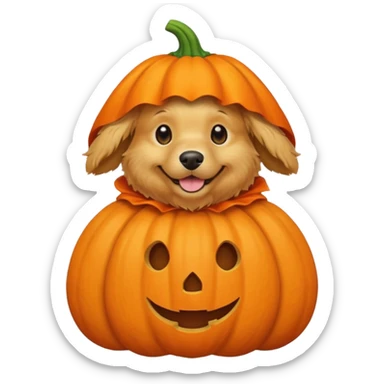 Adult golden retriever dog with pumpkin costume  sticker