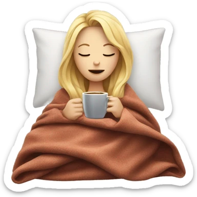 Blonde girl inside a blanket sipping coffee eyes closed sticker