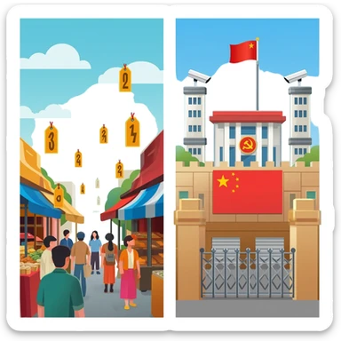liberal economic system vs authoritarian political system, under the Chinese Communist Party sticker