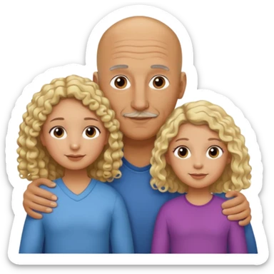 Papá calvo moreno, hija rizada con pelo largo  y mamá rubia pero que no se abracen, la mamá lacia sticker