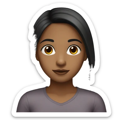 brown girl long straight black hair middle part brown eye sticker