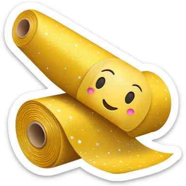 simple composition of a sparkle emoji in foreground with only a roll of patterned fabric behind it, nothing else sticker