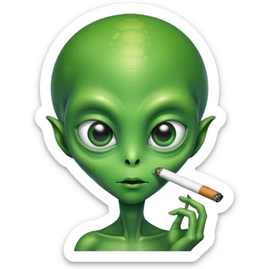 Alien with big eyes smoking joint sticker