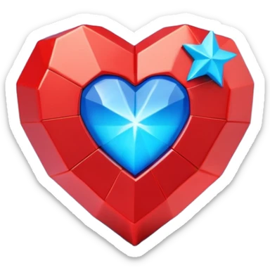 A blocky geometric red 3D heart with a bright blue star inside sticker