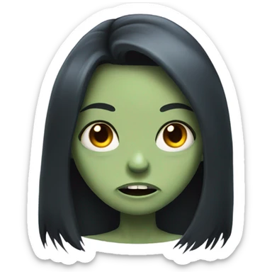 girl zombie with black long hair with teeth and serious face  sticker