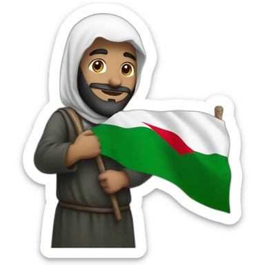 Muslim man holding palestine flag sticker
