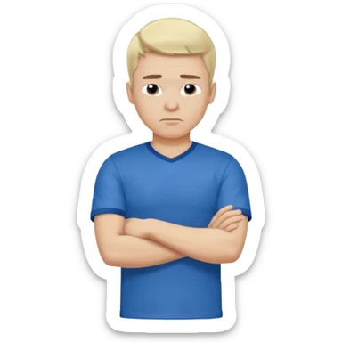 Pale blond man in blue football t shirt crossed arms cold emoji sticker