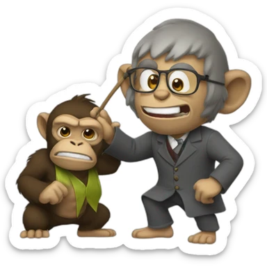 monkey professor beating a ogre sticker