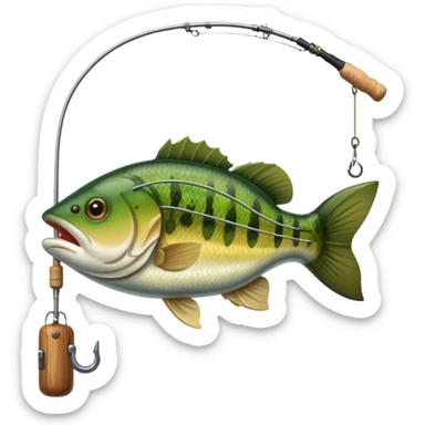 fishing pole with bass fish on the fish hook sticker