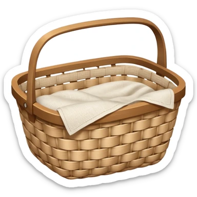 A woven light Brown basket with fresh washed linen sticker