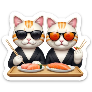 two cool cats wearing sunglasses and eating sushi sticker