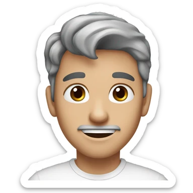 A 16 old boy with brown hais and blue grey eyes. With  white tshirt sticker