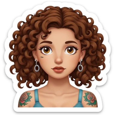 Girl with tattoos and earrings with curly brown  sticker