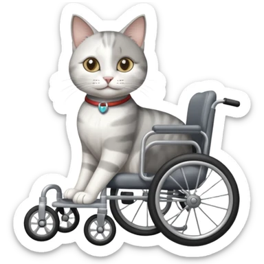 disabled grey and white cat using cat physio wheelchair sticker
