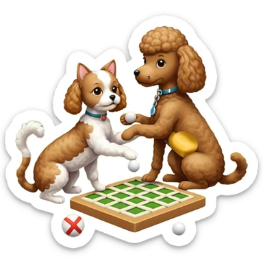Cat playing tic-tac-toe with a poodle sticker