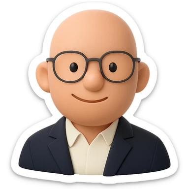 Replace the reflective sunglasses with normal clear prescription glasses on the portrait. Keep the professional look with a collared shirt, blazer, and a confident, approachable expression. Maintain the Microsoft 3D Fluent emoji style. Transparent background. sticker