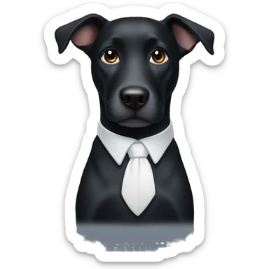 black dog with white collar and whitish nose sticker