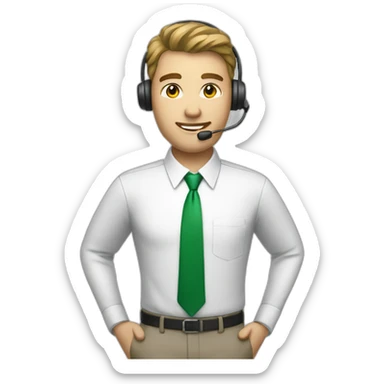 a call center operator in a white shirt with a green tie  sticker