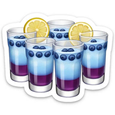 Four shot glasses with blueberry lemon drop in them  sticker