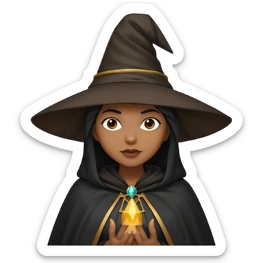 light brown skin witch with hat. black hair sticker