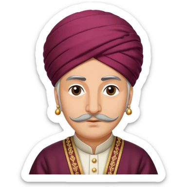 Fatih Sultan Mehmet, Ottoman sultan, wearing a turban and traditional robes, regal and wise expression sticker