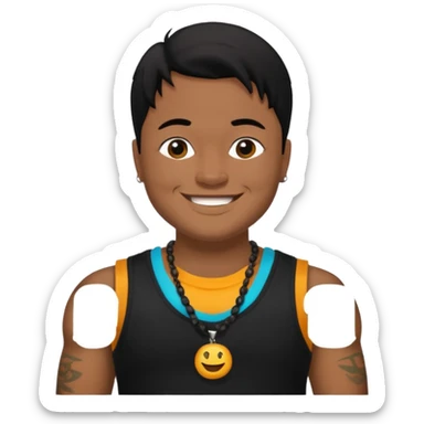 J Boog medium dark skin, black hair, black tank top with necklace sticker